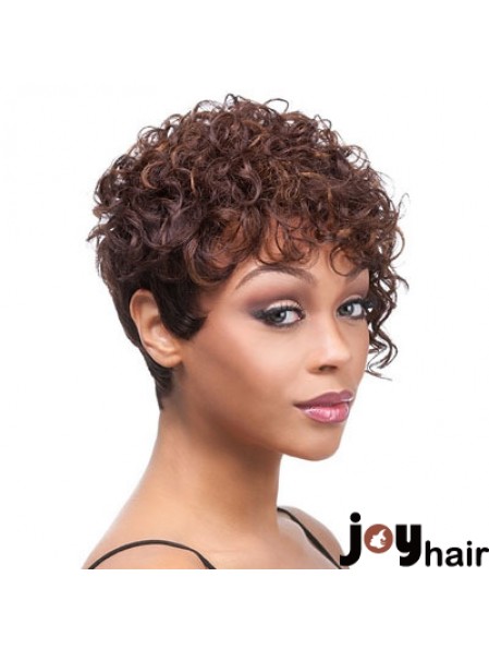 Short Auburn Curly Layered Trendy African American Wigs