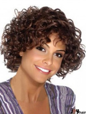 Brown Synthetic Capless Chin Length With Bangs Kinky Wigs