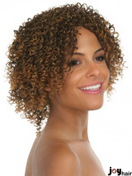 Chin Length Brown Curly Without Bangs Amazing African American Wigs