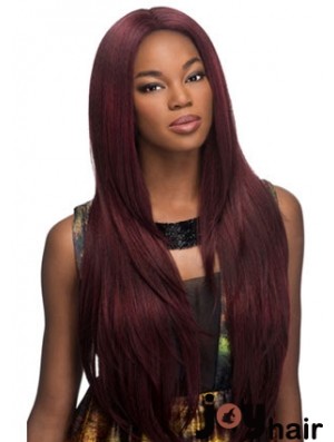 Suitable Red Long Without Bangs Yaki Glueless Lace Front Wigs