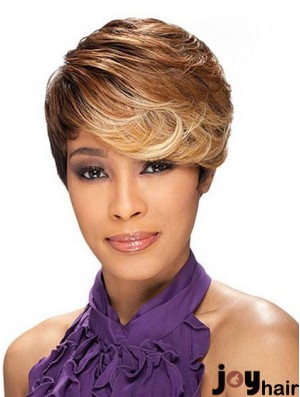 Cropped Brown Layered Capless Wavy Synthetic African Hairstyles