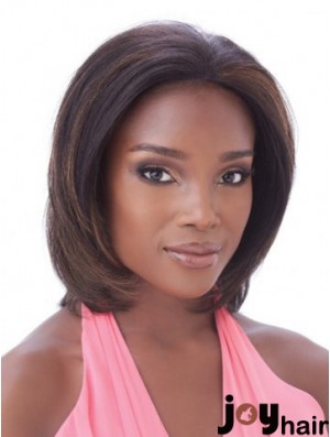 Without Bangs Hairstyles Straight Auburn Chin Length Human Hair Lace Front Wigs