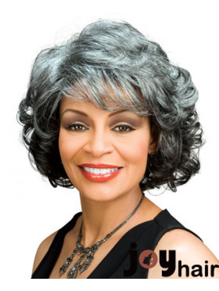 Great Chin Length Wavy Capless Grey Wigs