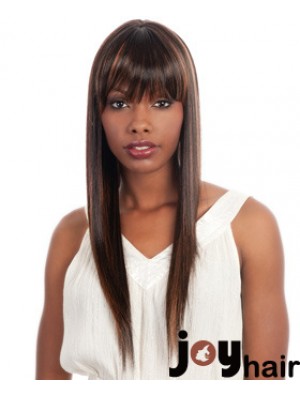 Long Brown Straight With Bangs Ideal African American Wigs