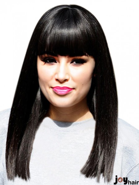 16 inch Designed Black Long Yaki With Bangs  Wigs