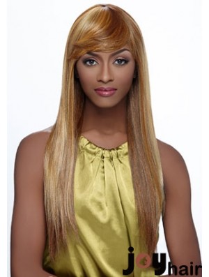 Long Blonde Straight With Bangs Fashionable African American Wigs