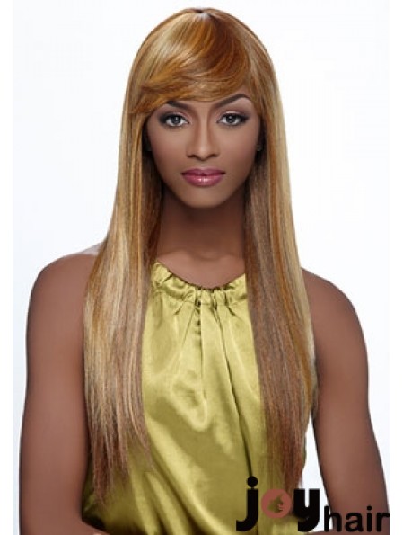 Long Blonde Straight With Bangs Fashionable African American Wigs