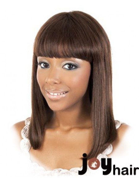 Shoulder Length Brown Straight With Bangs Amazing African American Wigs