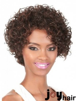 Chin Length Brown Curly With Bangs Natural African American Wigs