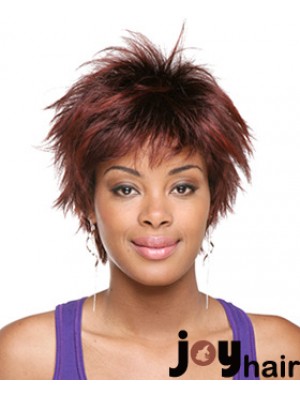 Short Red Straight Layered Sassy African American Wigs