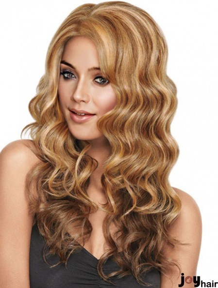 Wavy Without Bangs Long Sleek Blonde Synthetic Wigs