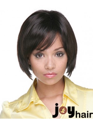 Chin Length Black Straight Bobs Flexibility African American Wigs