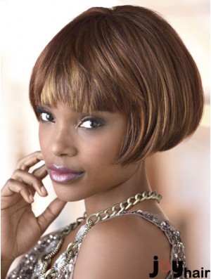 Short Brown Straight Bobs Natural African American Wigs