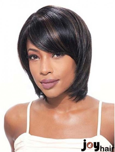 Bobs Beautiful Straight Black Chin Length Human Hair Lace Front Wigs