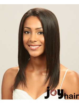 Without Bangs Perfect Straight Brown Long Human Hair Lace Front Wigs