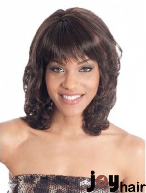 Shoulder Length Brown Wavy With Bangs Fashion African American Wigs