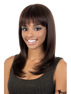 Long Brown Straight With Bangs Flexibility African American Wigs