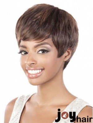 Short Brown Straight Layered Style African American Wigs