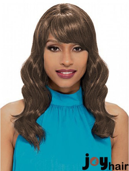 Shoulder Length Brown Wavy With Bangs New African American Wigs