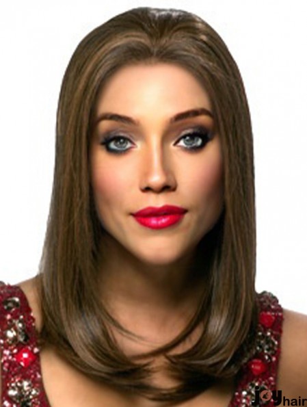 Fashionable Brown Long Without Bangs Straight Glueless Lace Front Wigs