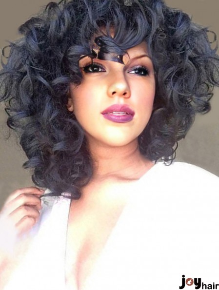 Black Curly Wig African American Wig UK Shoulder Length Cheap Capless Wig