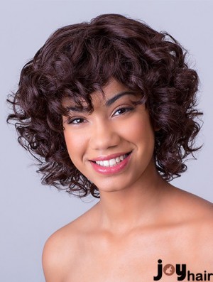 Bobs Chin Length Lace Front Synthetic Brown 11 inch Curly African American Wigs