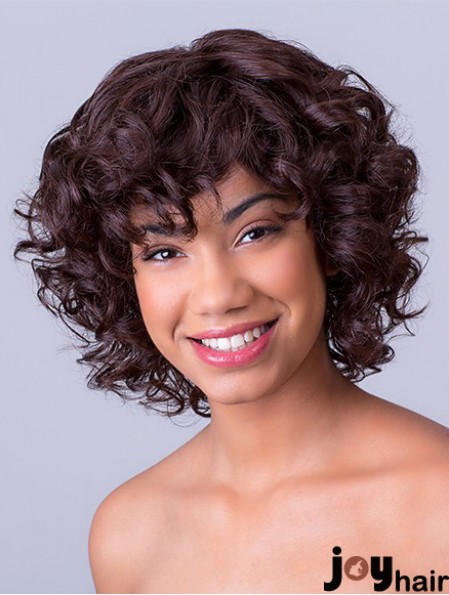 Bobs Chin Length Lace Front Synthetic Brown 11 inch Curly African American Wigs