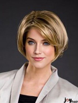 8 inch Straight Blonde Synthetic Chin Length 100% Hand-tied Bob Wigs