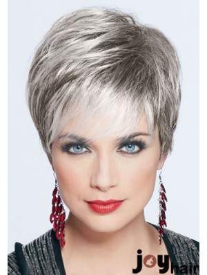 Short Wig For Women Synthetic Grey Wig Cropped Style With Monofilament