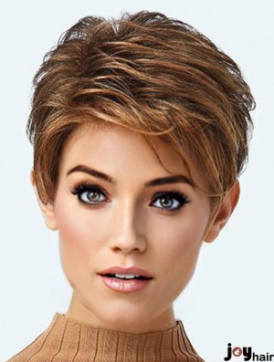 Cropped Exquisite Brown Synthetic Boycuts Lace Front Wigs