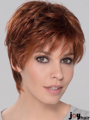 Synthetic Perfect Cropped Auburn Wavy Monofilament Wigs