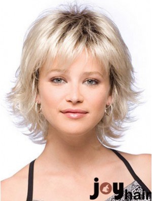 Blonde Wig Chin Length Wig With Bangs Cheap Flipped Synthetic Wig UK