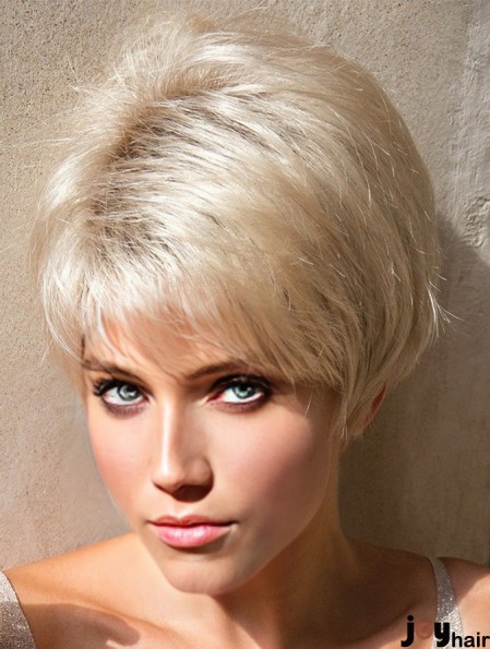 Layered Platinum Blonde Straight 4 inch Short Synthetic Wigs