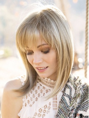 Blonde 14 inch With Bangs Shoulder Length Amazing Monofilament Wigs