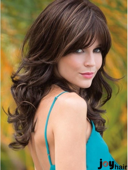 With Bangs Brown Wavy 18 inch Long Synthetic Wigs