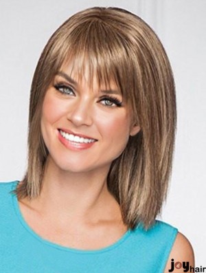 Shoulder Length Straight Blonde 12 inch Lace Full Wigs