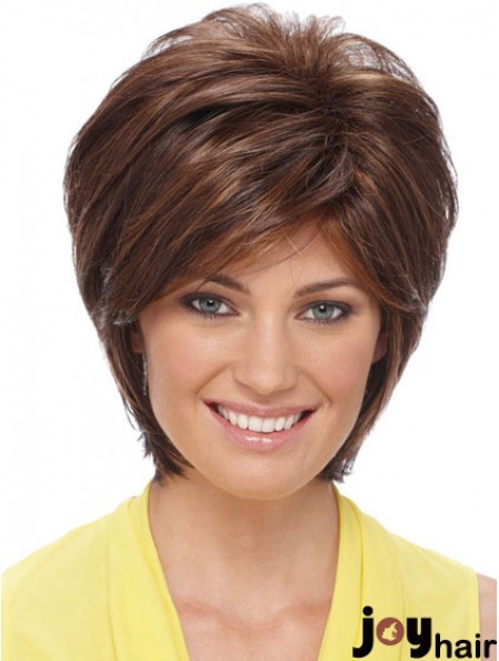 Sleek Synthetic Wigs Auburn Color Short Length Layered Style