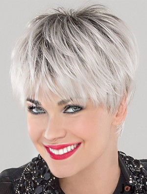 Durable Cropped Straight White 4 inch Lace Cap Wigs