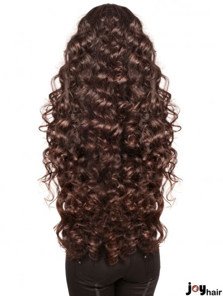 Long With Bangs Curly Brown Fashionable Synthetic Wigs