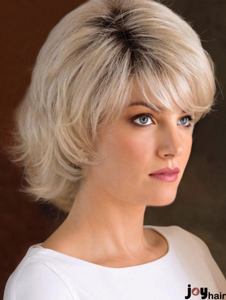 Capless 8 inch Wavy Blonde With Bangs Wigs For Women