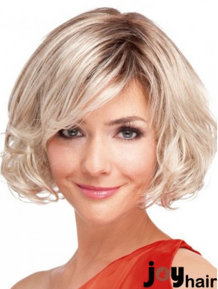 100% Hand-tied Chin Length Wavy Blonde Top Bob Wigs