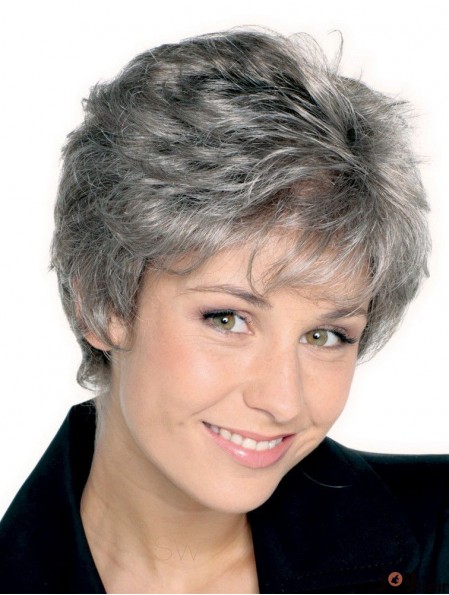 Lightweight Synthetic Grey Short Straight Lace Wig