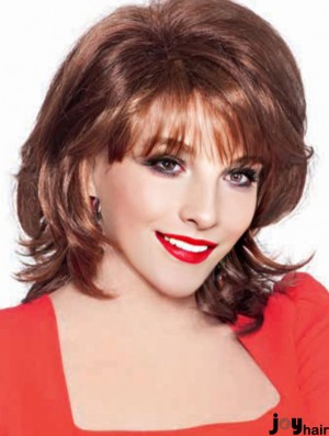 Auburn Chin Length Wavy With Bangs Capless Wigs