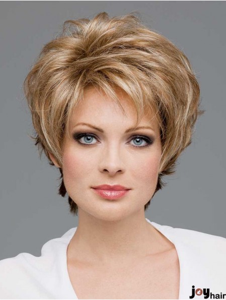 Cheap Synthetic Lace Wigs In Blonde Color Short Length Wavy Style