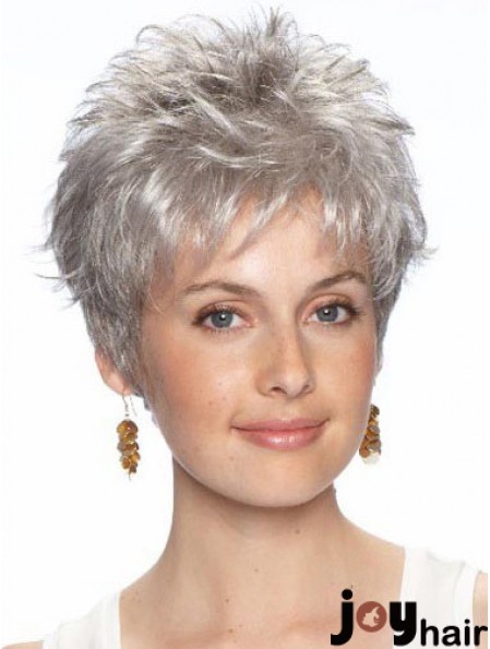 Short Grey Wig With Synthetic Lace Front Wavy Style Grey Cut