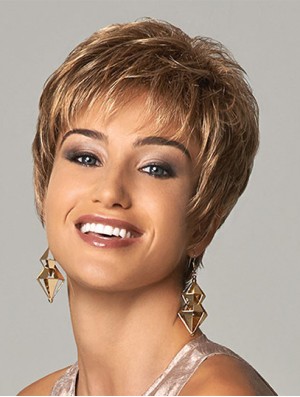 Sleek Short Synthetic Wigs UK Cropped Length Blonde Color Boycuts