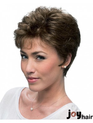 Cheap Brown Cropped Layered Curly Glueless Lace Front Wigs