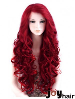 24 inch Red Long Wavy Large Cap Synthetic Lace Front Wigs