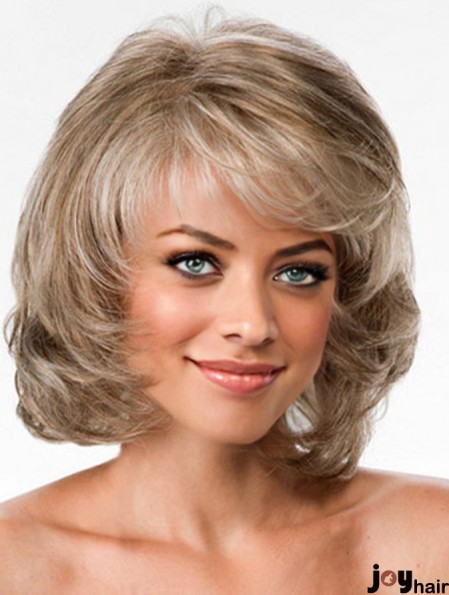 Modern Blonde Chin Length Wavy Layered Lace Front Wigs