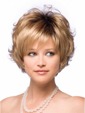 Synthetic Hair UK With Capless Short Length Blonde Color